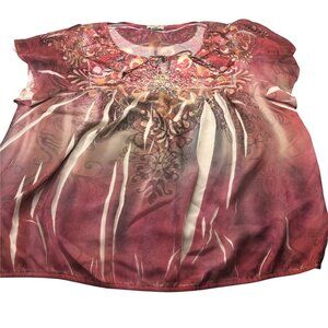 One World Women's 1X Sleeveless Top Beaded Front Light Weight Elastic Waist